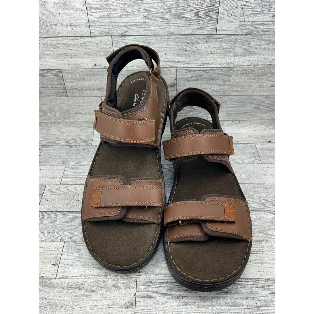 Clarks Malone Shore‎ Mens Tan Leather Sandals Size 13 M 261481047120